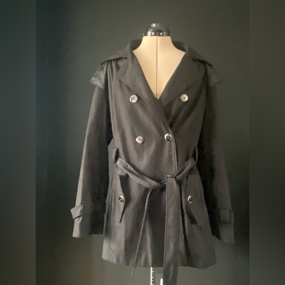Calvin Klein Women's Black Double-Breasted Trench rain Coat